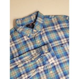 Vineyard‎ Vines Mens Large Slim Fit Tucker Shirt Blue Flannel Button Down Cotton
